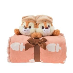 Tokyo Disney Chip and Dale Plush Toy Blanket with Brown Bow